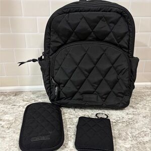 Vera Bradley Black Quilted Backpack with Accessories
